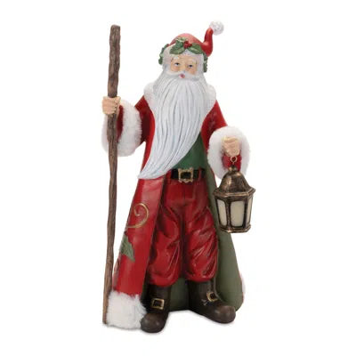 Melrose International Holiday Santa With Lantern Statue 13.5"h - Red, White, Green
