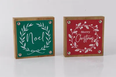 Melrose International Holiday Sentiment Sign With Faux Leather Accent (set Of 6) - Green, Red