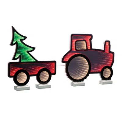 Melrose International Holiday Tractor And Wagon Ekko Light Display 29.5"l - Red, Green