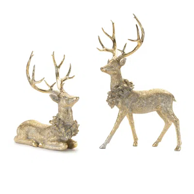 Melrose International Holidya Deer Figurine (set Of 2) - Gold, Gray