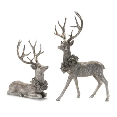 Melrose International Holidya Deer Figurine (set Of 2) - Silver, Black