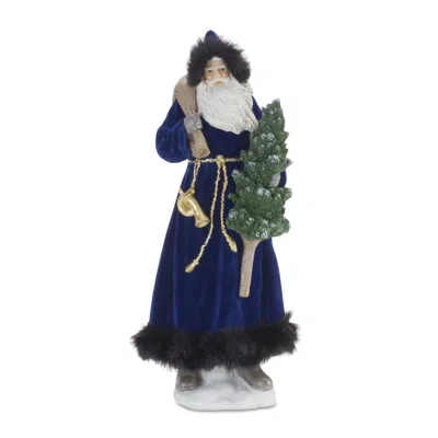 Melrose International Hooded Santa With Frosted Pine Tree (set Of 2) - Blue, White
