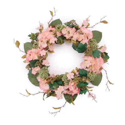 Melrose International Hydrangea And Seedum Floral Wreath 32"d - Pink, Green