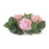Melrose International Hydrangea Candle Ring With Glass Hurricane (set Of 2) - Pink, Green