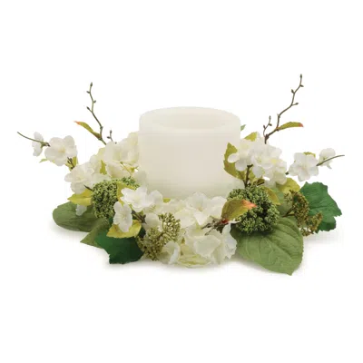 Melrose International Hydrangea Floral Candle Ring (set Of 2) - White, Green