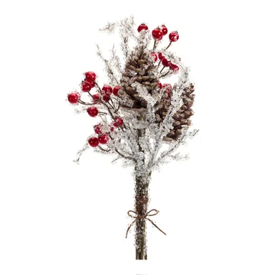 Melrose International Icy Twig/cone/berry Bundle (set Of 6) - Silver, Brown