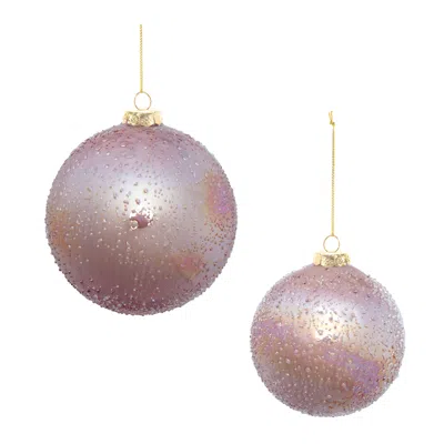 Melrose International Iridescent Beaded Glass Ornament (set Of 4) - Pink