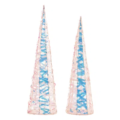 Melrose International Iridescent Led Tree (set Of 2) - White, Blue, Pink