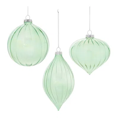 Melrose International Iridescent Ribbed Glass Ornament (set Of 6) - Green