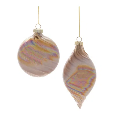 Melrose International Iridescent Swirl Glass Ornament (set Of 12) - Gold