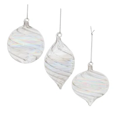 Melrose International Iridescent Swirl Glass Ornament (set Of 6) - Clear