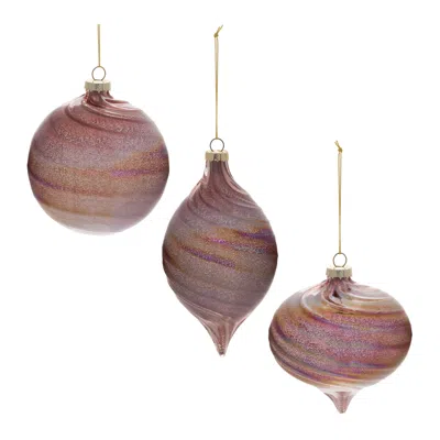 Melrose International Iridescent Swirl Glass Ornament (set Of 6) - Purple