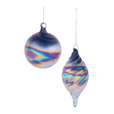 Melrose International Iridescent Swirled Glass Ornament (set Of 12) - Blue, Purple