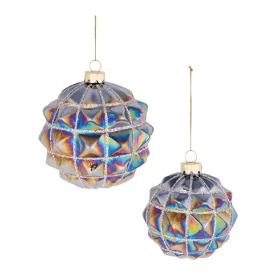 Melrose International Iridescent Textured Glass Ornament (set Of 6) - Blue, Gray