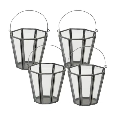 Melrose International Iron Candle Holder Bucket With Handle (set Of 4) - Silver, Grey, Clear