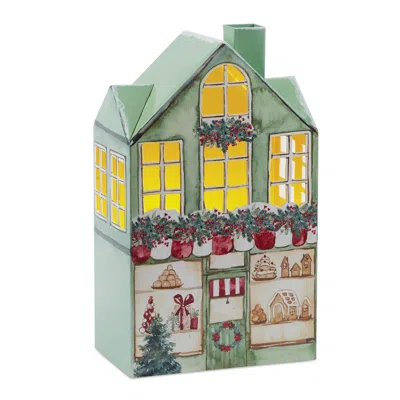 Melrose International Iron Village Bakery With Led Accent 12"h - Green, Red, Gold
