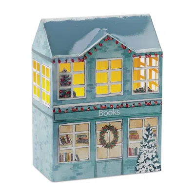 Melrose International Iron Village Bookstore With Led Accent 12"h - Blue, Red