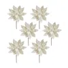 Melrose International Ivory Velvet Poinsettia Stem With Gold Bead Accents (set Of 6) - White In Multi