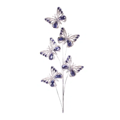 Melrose International Jeweled Butterfly Spray (set Of 2) - Silver, Blue