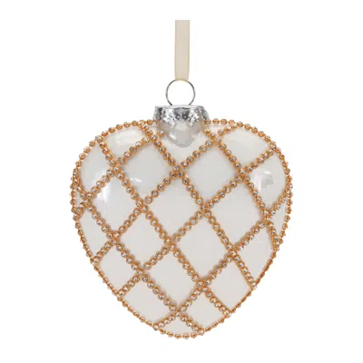 Melrose International Jeweled Glass Heart Ornament (set Of 12) - White, Gold