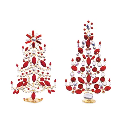Melrose International Jeweled Metal Christmas Tree (set Of 2) - Gold, Red