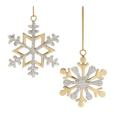 Melrose International Jeweled Metal Snowflake Ornament (set Of 2) - Gold, Gray