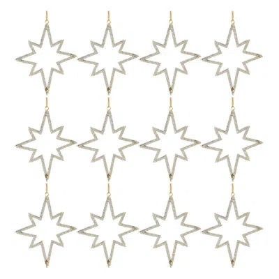 Melrose International Jeweled Metal Star Ornament (set Of 12) In Gold,gray