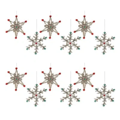 Melrose International Jeweled Tinsel Snowflake Ornament (set Of 12) In Multi