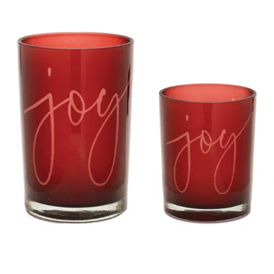 Melrose International Joy Glass Votive Holder (set Of 2) - Red