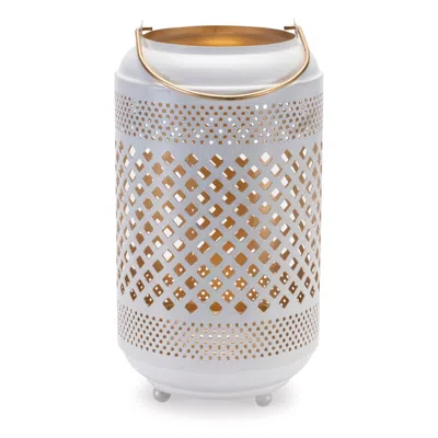 Melrose International Lattice Punched Metal Lantern With Gold Accent 13.75"h - White, Gold