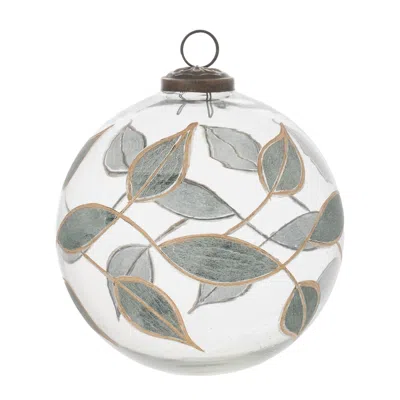 Melrose International Leaf Etched Ball Ornament (set Of 4) - Green