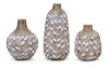 Melrose International Leaf Print Vase With Wood Design (set Of 3) - Brown, White