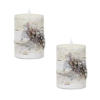 Melrose International Led Birch Designer Candle With Remote (set Of 2) - Brown, White In Gray