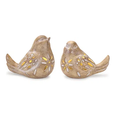 Melrose International Led Bird Figurine (set Of 2) - Beige In Brown