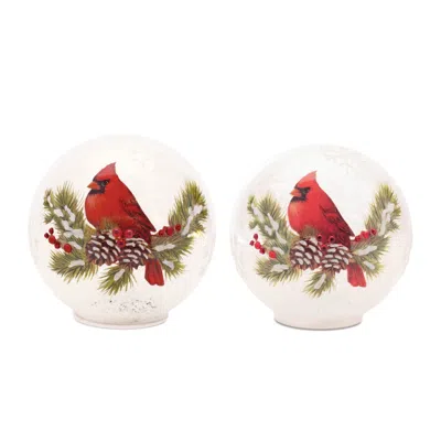Melrose International Led Cardinal Pine Globe (set Of 2) - White, Red