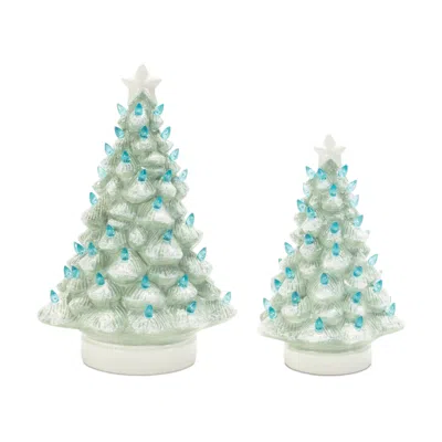 Melrose International Led Ceramic Christmas Tree (set Of 2) - Blue, White