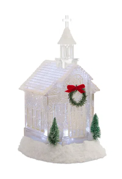 Melrose International Led Church Snow Globe With Pine Accents 10.5"h - White, Red