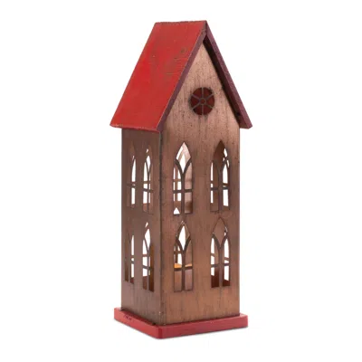 Melrose International Led Church With Candle 17.5"h - Brown, Red