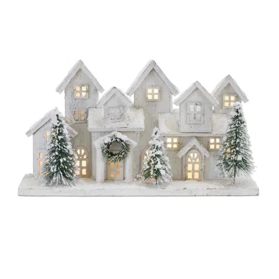 Melrose International Led Flocked Winter Village Display 17"l - White, Green