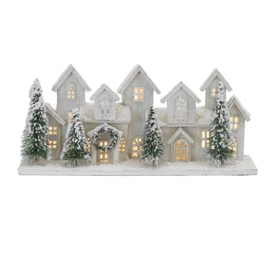 Melrose International Led Flocked Winter Village Display 23"l - White, Green