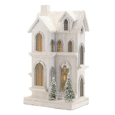 Melrose International Led Flocked Wooden House 21.5"h - White, Green