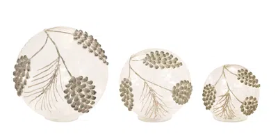 Melrose International Led Frosted Gold Pinecone Orb (set Of 3) - White, Gold
