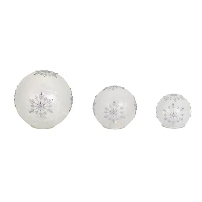 Melrose International Led Frosted Snowflake Jewel Globe (set Of 3) - White, Silver