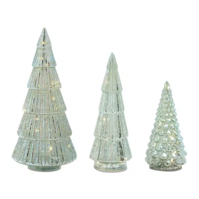 Melrose International Led Green Mercury Glass Tree (set Of 3) - Green