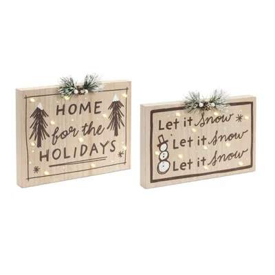 Melrose International Led Holiday And Snow Sign (set Of 2) - White, Brown