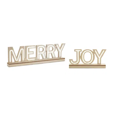 Melrose International Led Joy And Merry Tabletop Sign (set Of 2) - Beige, White