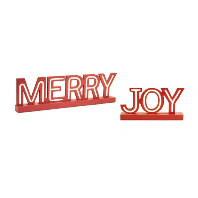 Melrose International Led Joy And Merry Tabletop Sign (set Of 2) - Red, White