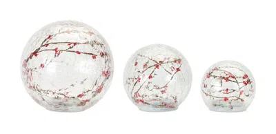 Melrose International Led Lighted Globe With Berry Branch Accent (set Of 3) - Red, Brown, Clear