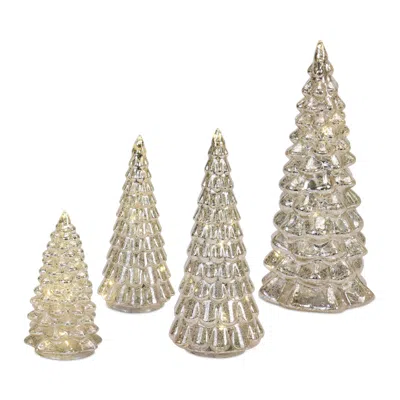 Melrose International Led Lighted Mercury Glass Holiday Tree Decor (set Of 4) - Silver, Gold