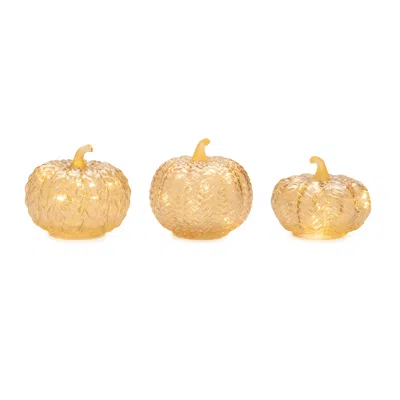 Melrose International Led Mercury Glass Pumpkin Decor (set Of 3) - Beige